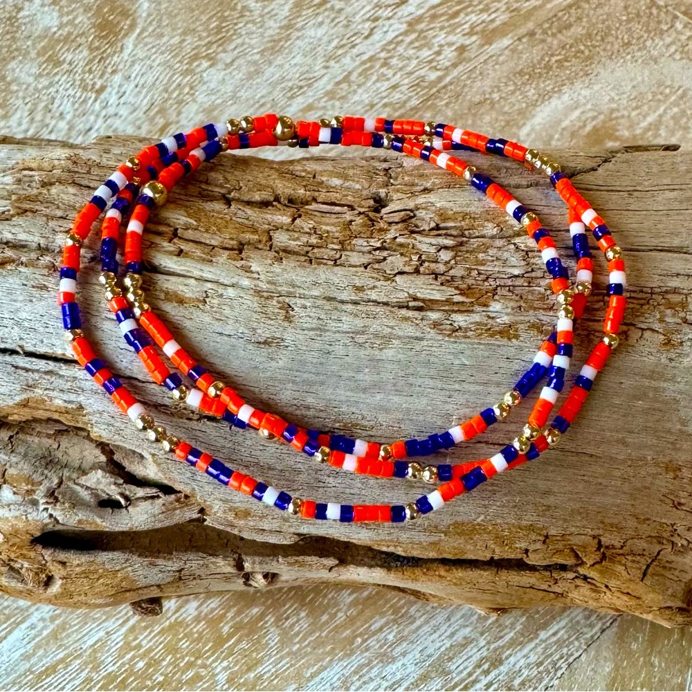 Clemson stack 🐅 3 miyuki seed bead bracelets with 2 mm 14k gold filled beads